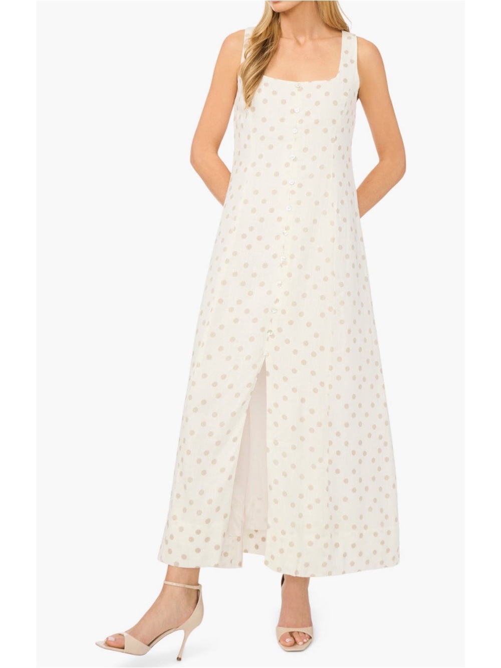 Halogen Polka Dot Linen Sleeveless Maxi Dress New!